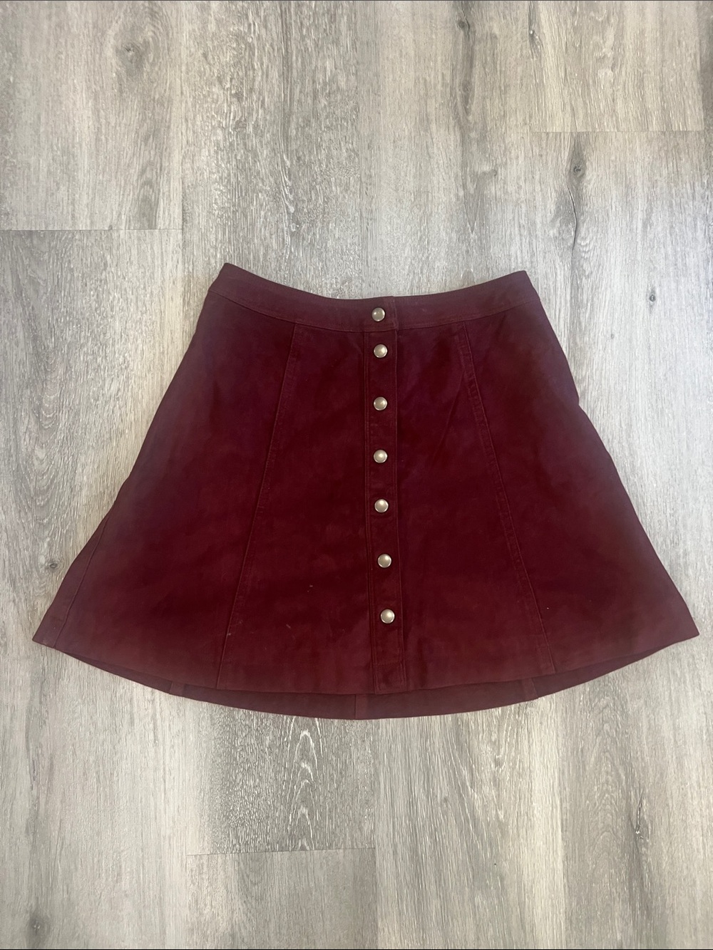 Abercrombie & Fitch Burgundy Button-Front Skater Skirt